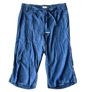 Calvin Klein Women's Wide Leg Cropped Pants Denim Blue Tie‎ Waist Size 0X